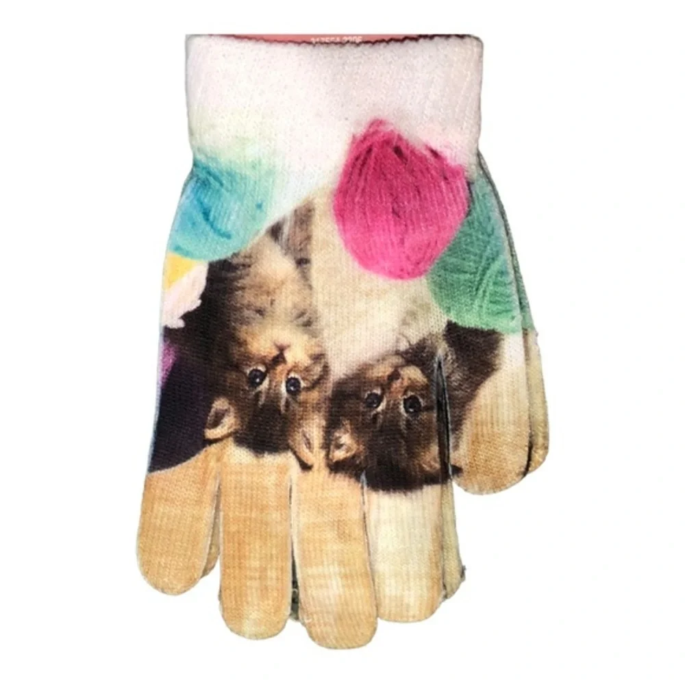 Dog puppy themed adorable Soft knit cuffed gloves one size new‎